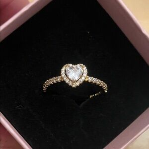 Pandora Sparkling Elevated Heart Ring 14k Rose Gold Plate 188421C04 54 7 ALE MET